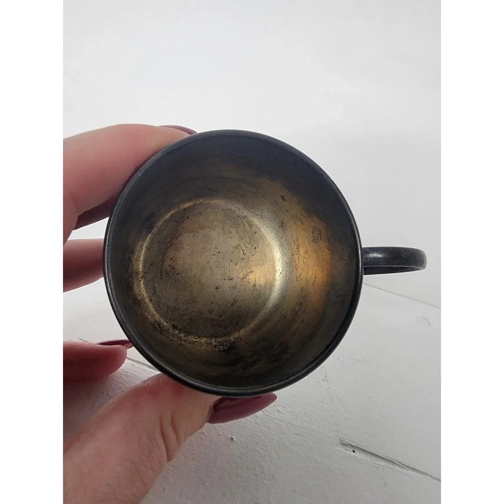 Antique Puritan Plate  S.P.  COPPER 1828, Engraved Baby Cup Heavy Tarnish